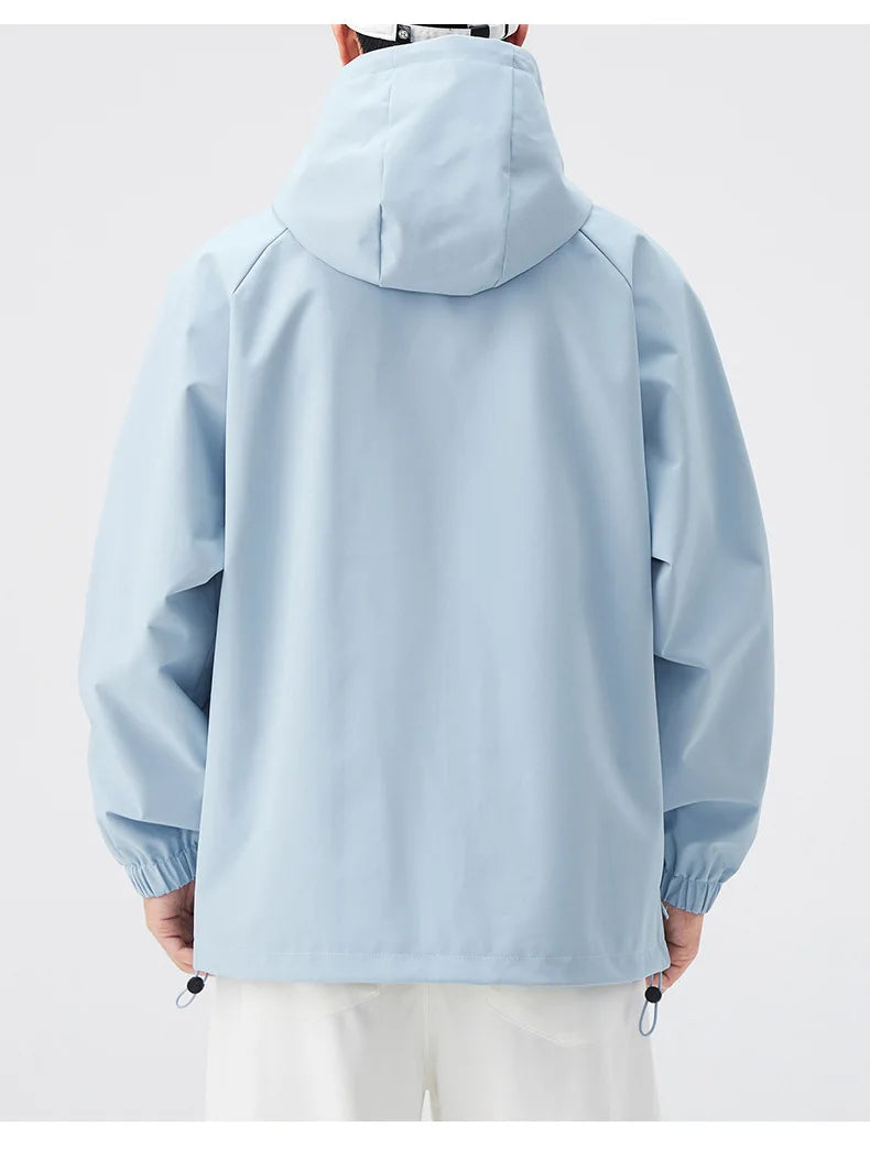 Men's Lightweight Coated Rain Jacket for Autumn Spring Windproof 3D Embroidery Logo Zipper Prints Breathable for Outdoor Sports