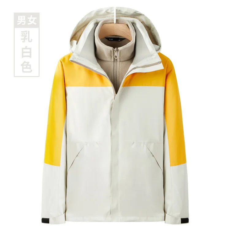 Men's Women's Winter Jacket Detachable Three-in-One Fleece Liner Rabbit Windproof Waterproof Zipper Knitted Customizable Logo