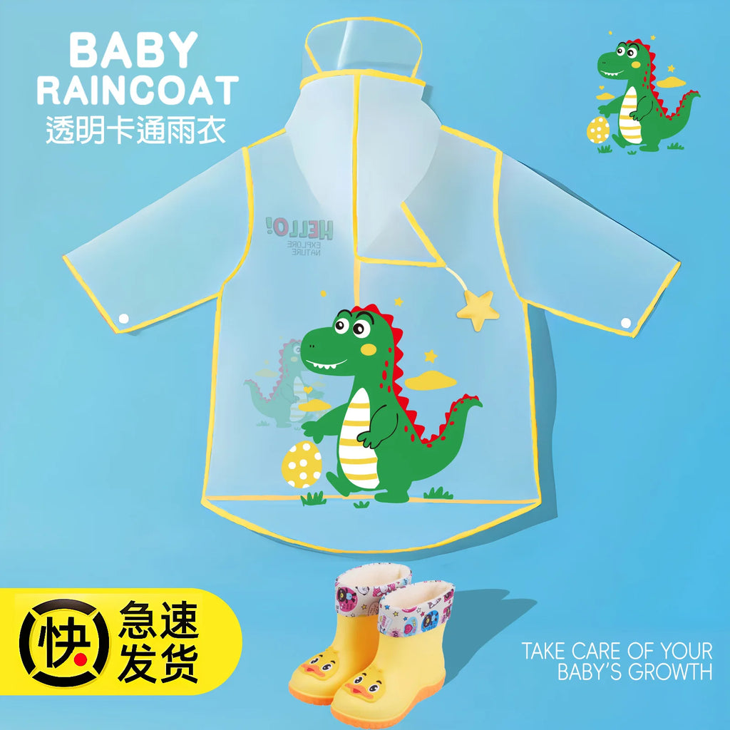 Cartoon Baby Dinosaur for Poncho Raincoat with Waterproof Hat for Boys and Girls for Primary School Kindergarten for Outdoor