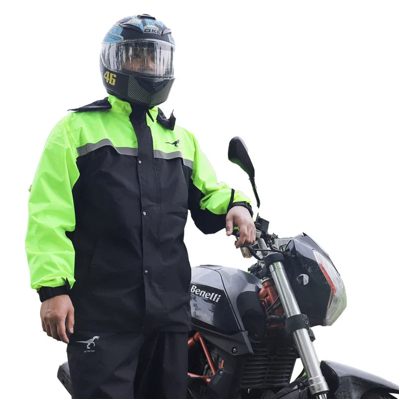 High Reflective Waterproof Cycling Raincoat Suit Hood Jacket Pants Rain Coat Visible Protection Riders Rain Cape for Motorcycle