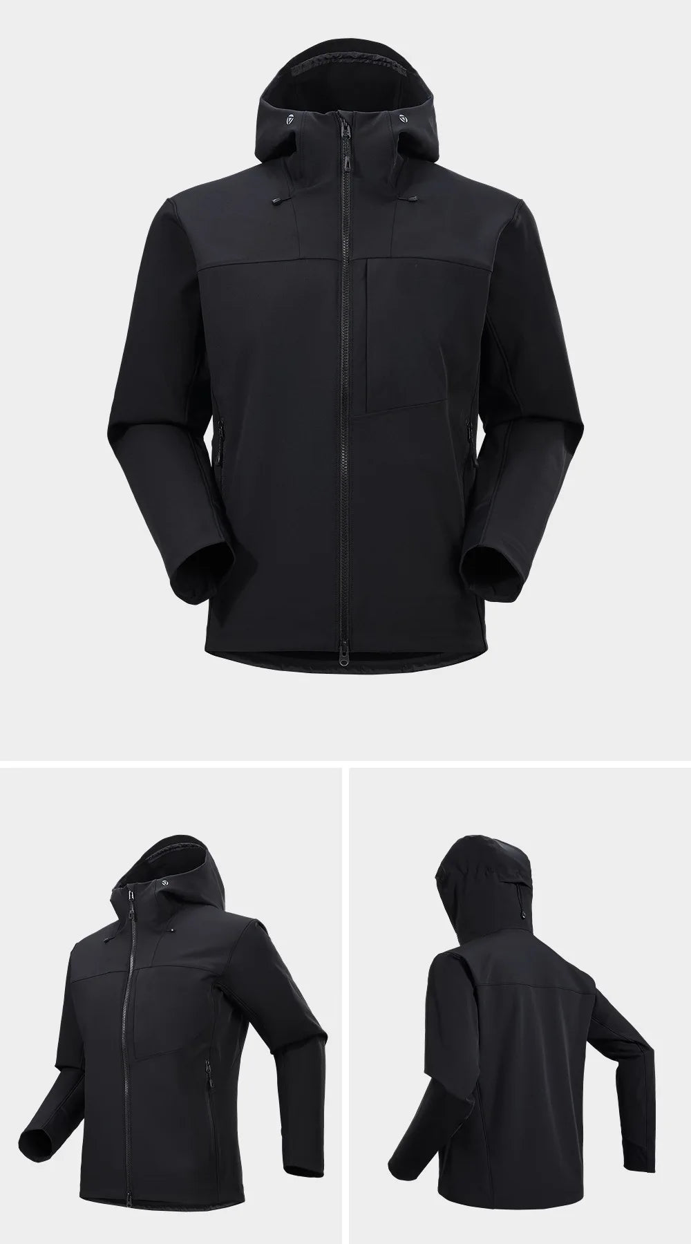 Soft Shell Sports Clothing Autumn and Winter Windproof Hooded Jacket with Stand Collar Zipper Closure