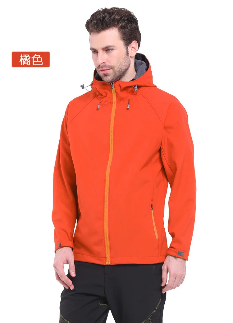 Outdoor Soft Shell Jacket for Men Women Stand Windproof Fleece-Lined Thickened for Spring Winter Mountaineering Plus Size