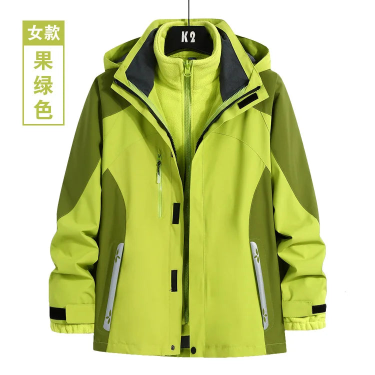 Unisex Three-in-One Ski Suit Two-Piece Set Winter Solid Zipper Warm Waterproof for Breathable Outdoor Work Clothes Stand