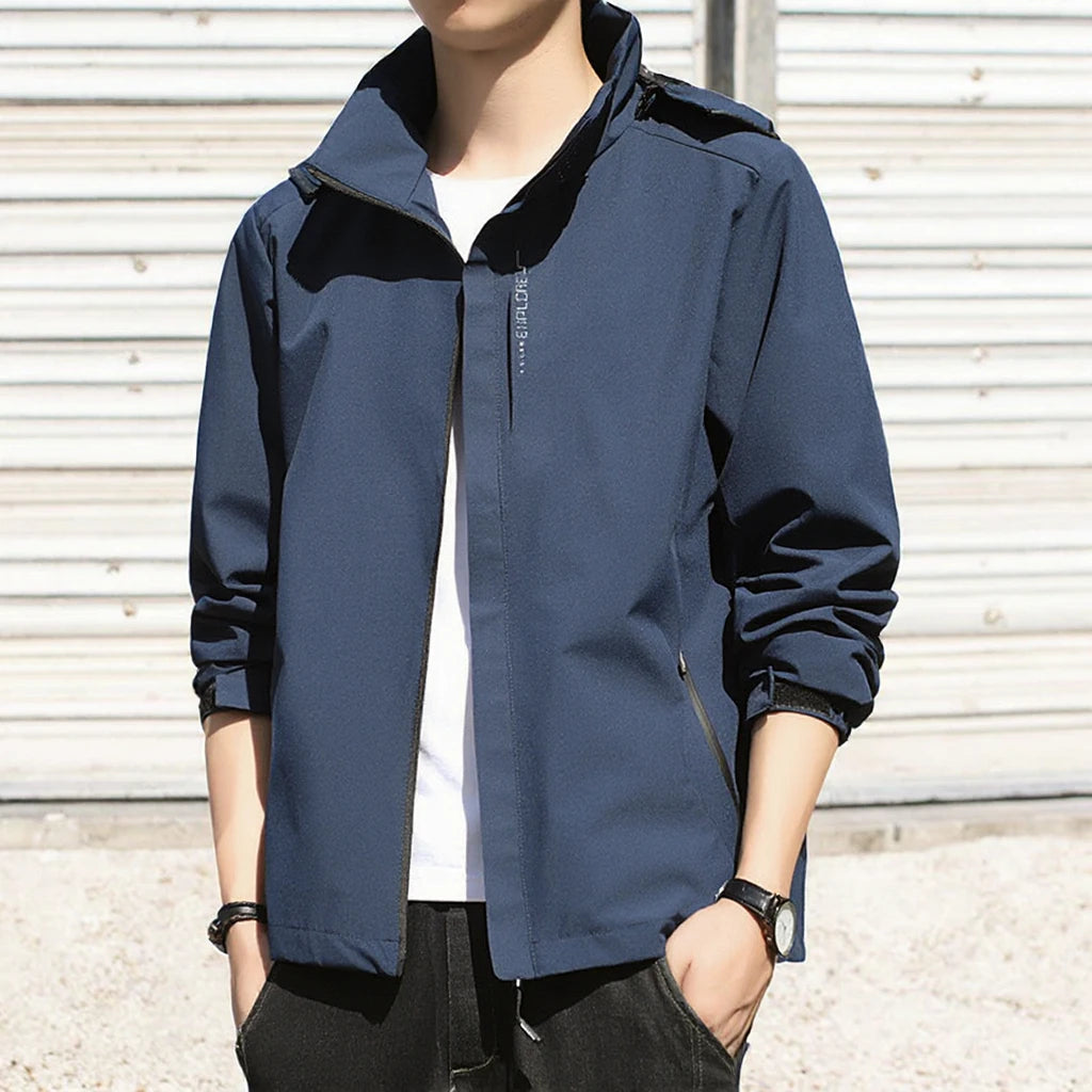 Men's Casual Print Hooded Windbreaker Jackets for Autumn Winter Sports Waterproof Windproof Fashionable for Couples Climb