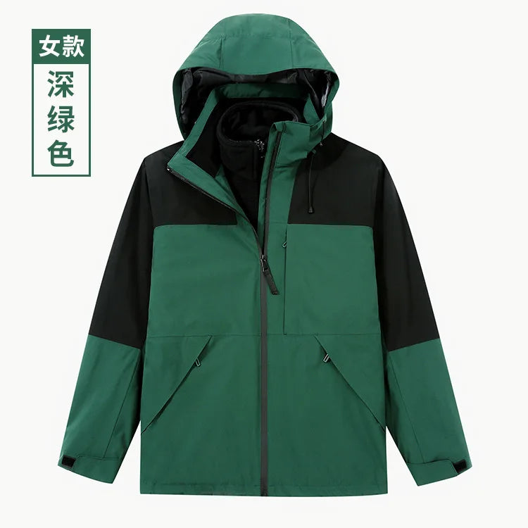 Women's Men's Three-in-One Winter Work Clothes Warm Waterproof Breathable Outdoor Two-Piece with Zipper Closure Logo Embroidery