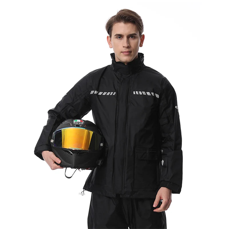Custom Modern XL Single-Person Nylon Motorcycle Rainsuit Waterproof & Windproof Reflective Tape Outdoor Riding Hiking