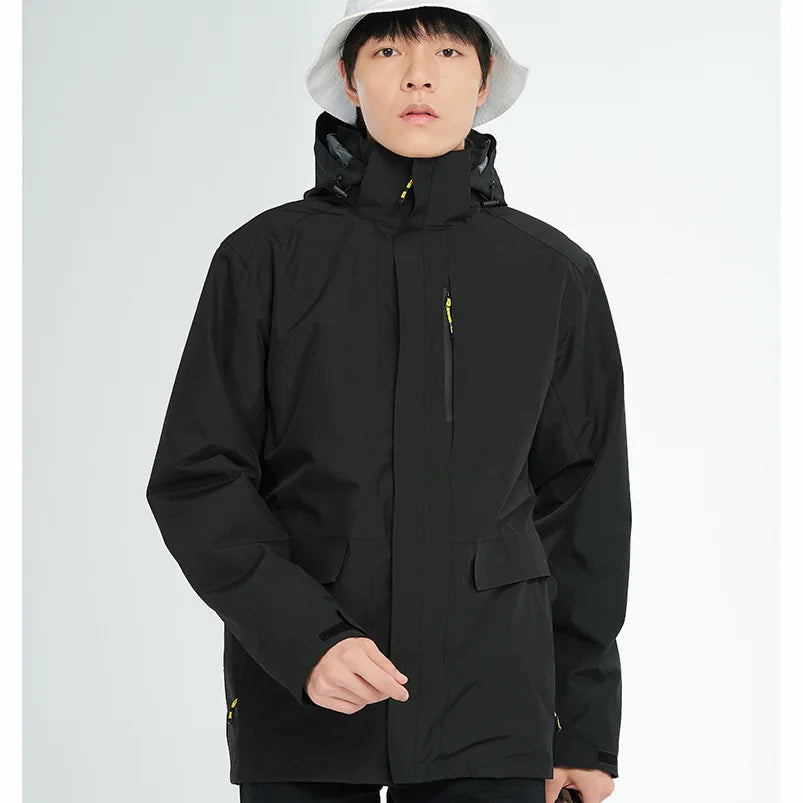 High-End Three-in-One Detachable Waterproof Fleece-Lined Mountaineering Suit Autumn Winter Zipper Closure Hiking Jacket for Men