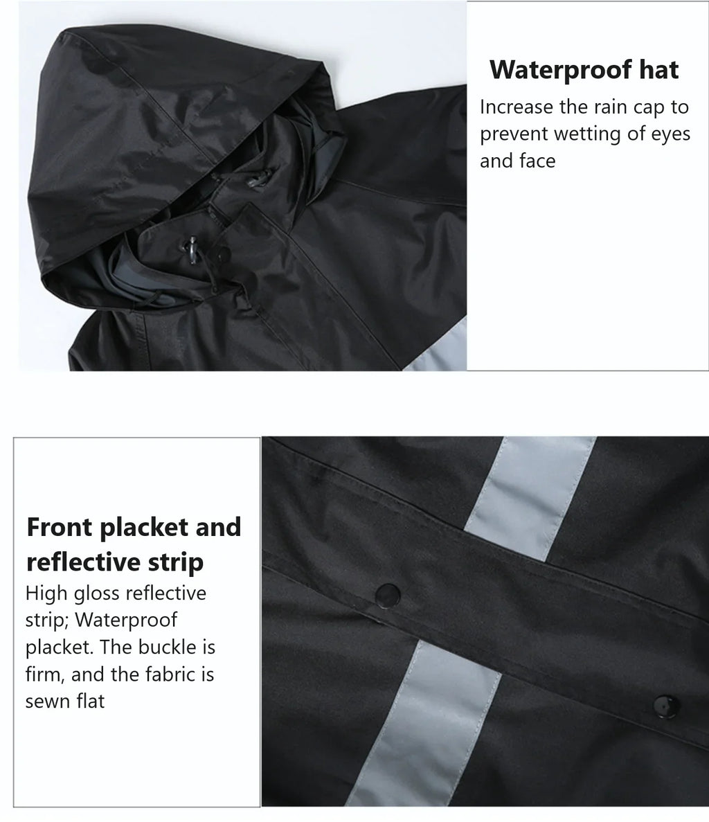 Black Double-layer Polyester Pongee Textile Full Body Rainstorm Proof Takeaway Duty Fishing Cycling Split Raincoat Suit