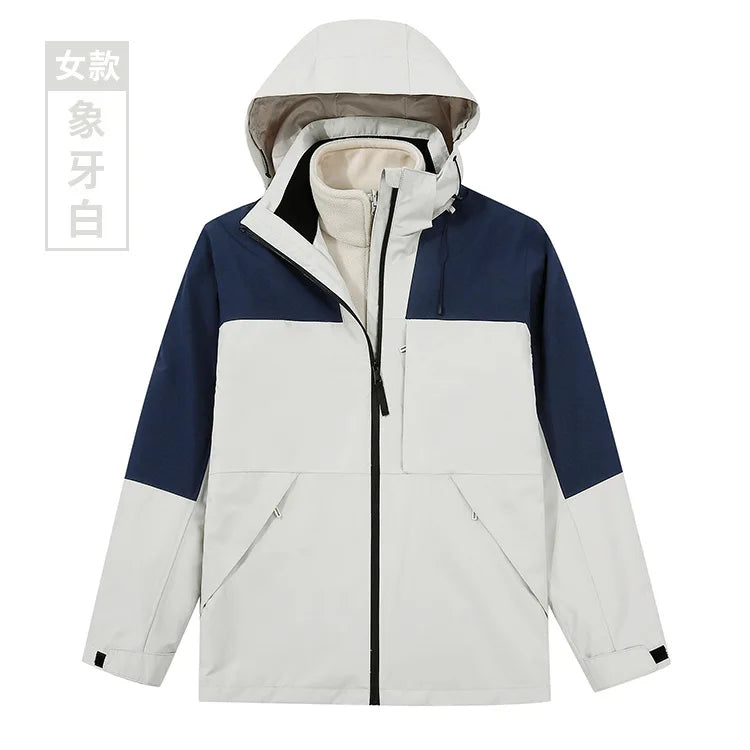 Women's Men's Three-in-One Winter Work Clothes Warm Waterproof Breathable Outdoor Two-Piece with Zipper Closure Logo Embroidery