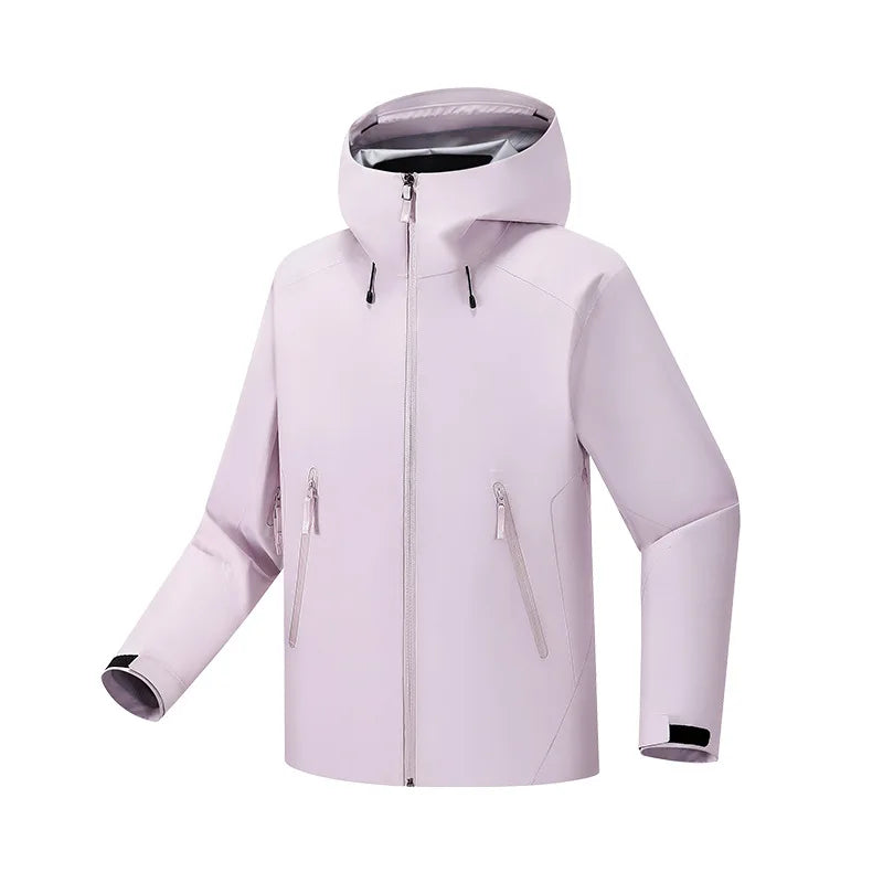 Unisex Outdoor Single Layer Light Color Rain Jacket Waterproof Hard Shell Windbreaker Jacket Zipper Hooded Raincoat for Hiking