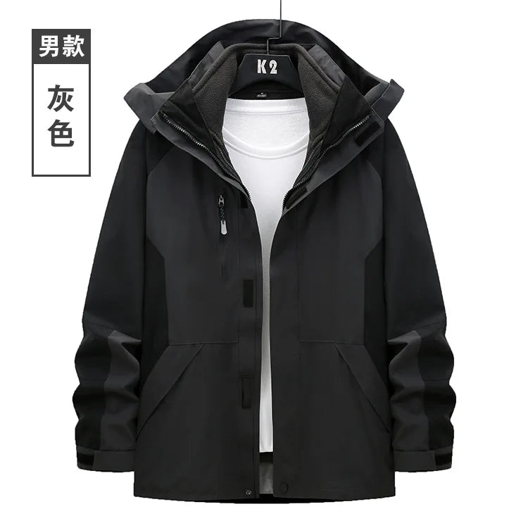 Unisex Three-in-One Ski Suit Two-Piece Set Winter Solid Zipper Warm Waterproof for Breathable Outdoor Work Clothes Stand