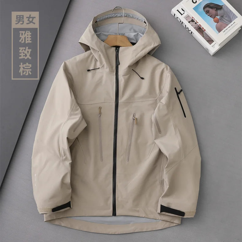Men's Coated Waterproof Stand Windbreaker Jacket Arm Zipper Breathable Adults Raincoat for Outdoor Walking Riding Autumn Spring