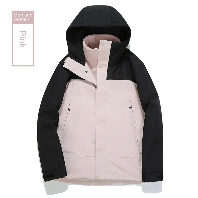 Outdoor Trendy Windproof Waterproof Hooded Long-sleeved Jacket for Men Women Spring Autumn Winter Casual Mountaineering Solid