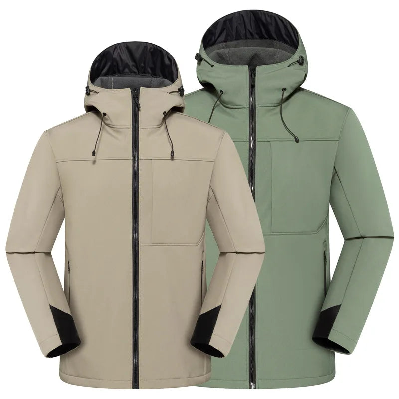 Outdoor Waterproof Windproof Warm Coat Hood Solid Color Cardigan for Mountaineering Fishing Customizable Logo Print Zipper