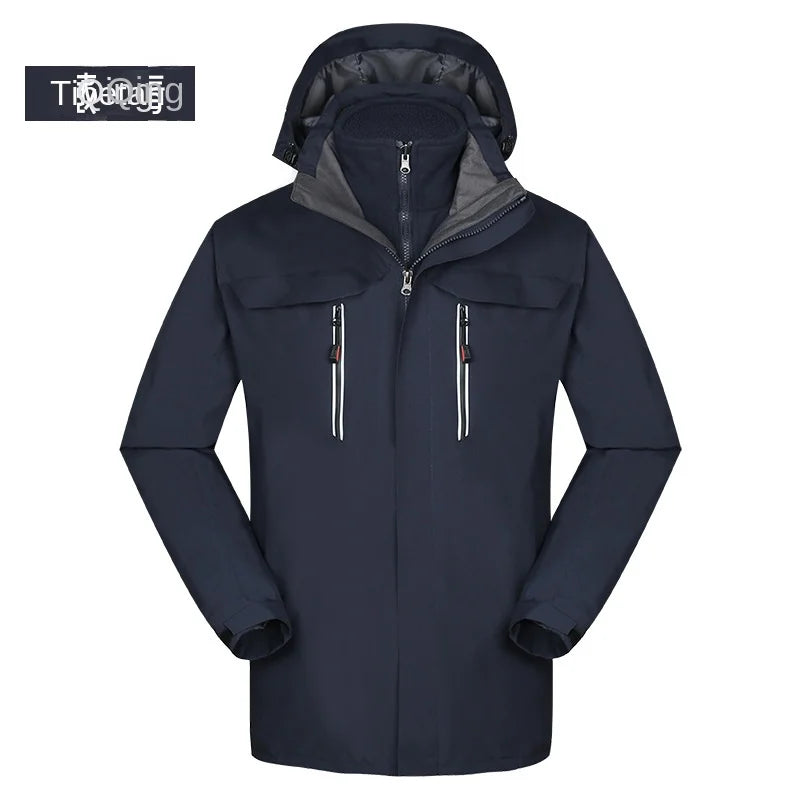 Men's Women's Outdoor Assault Coat Two-Piece Three-In-One Stand Winter Waterproof Zipper Printed Polar Fleece Liner Warm Work