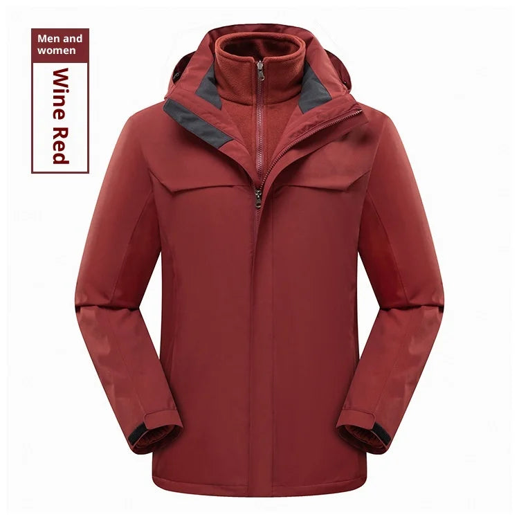 High-end Outdoor Assault Clothing Men's Women's Two-piece Three-in-one Waterproof Windbloc Polyester Lining Warm Jacket
