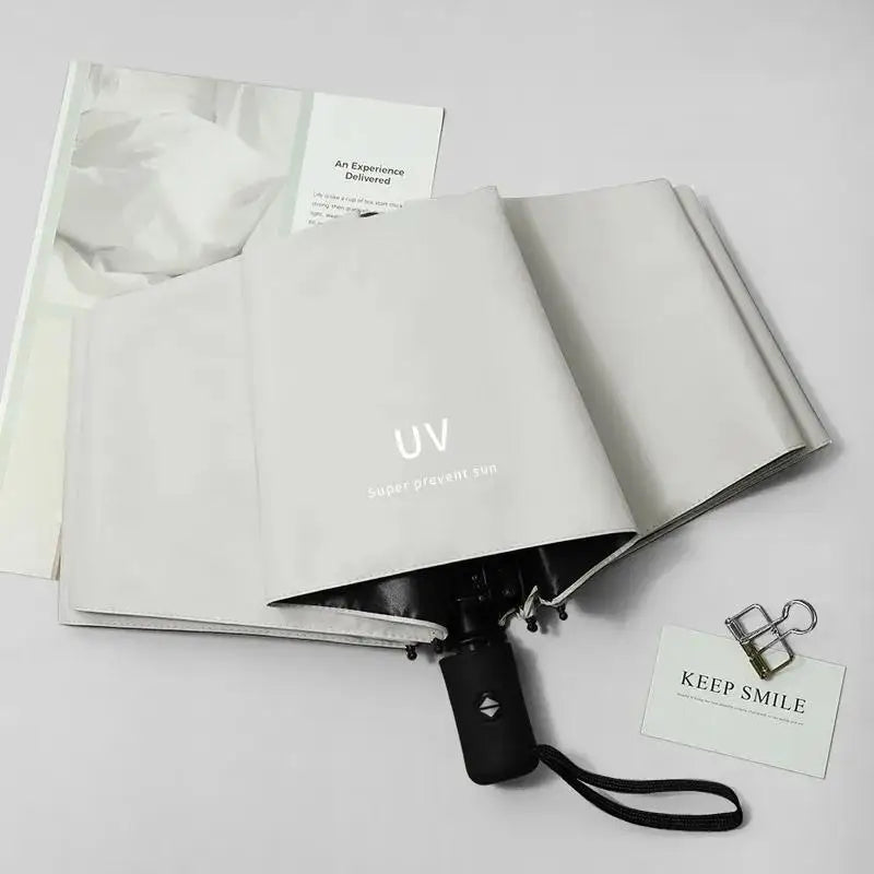 UPF50+ 3-Fold Anti UV Rain Umbrella Windproof Stylish Adults Travel Sunny Rainy Day Contemporary Design Plastic Fabric Box