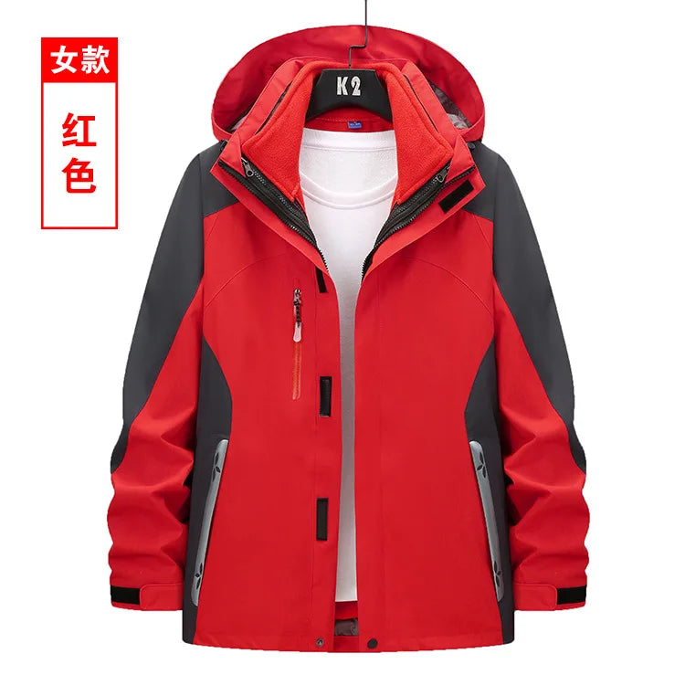 Unisex Three-in-One Ski Suit Two-Piece Set Winter Solid Zipper Warm Waterproof for Breathable Outdoor Work Clothes Stand