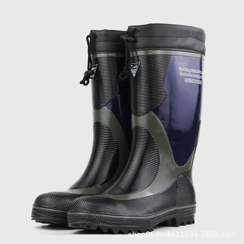 Men's Anti-Smashing Rubber Rain Boots With Steel Toe Fashion High Tube Water Boots for Work Waterproof Labor Protection