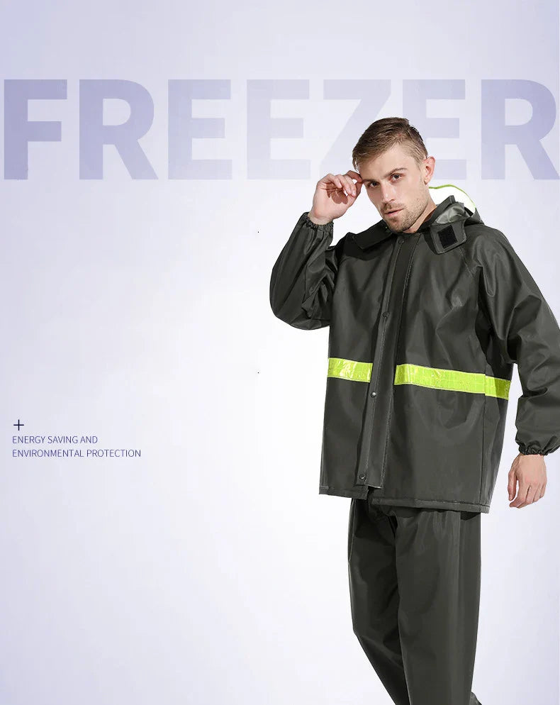 Knitted Fabrics PVC Rain Coats Rain Pants  Breathable  Raincoat Wholesalers Green Reflective Motorcycle Raincoat for Outdoor