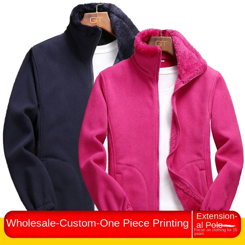 Casual Outdoor Indoor Polar Coral Fleece Coat for Men Women Spring Autumn Winter Thickened Sweater Cardigan with Charging Liner