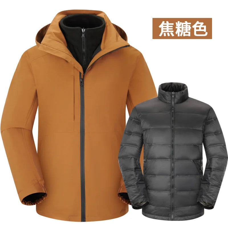 Three-in-One Unisex Winter Soft Shell Woven Zipper Waterproof Windproof Outdoor Warm Jacket