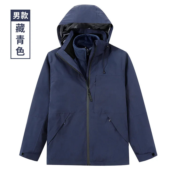 Women's Men's Three-in-One Winter Work Clothes Warm Waterproof Breathable Outdoor Two-Piece with Zipper Closure Logo Embroidery