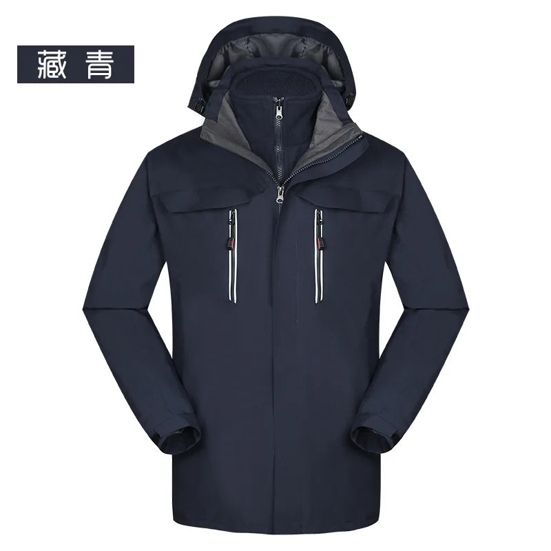 Men's Women's Outdoor Assault Coat Two-Piece Three-In-One Stand Winter Waterproof Zipper Printed Polar Fleece Liner Warm Work