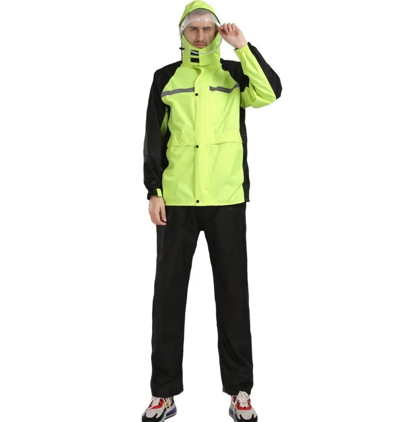 Custom Reflective Rainstorm Suit Waterproof Motorcycle Raincoat Pants and Jacket With Hooded Rain Gear