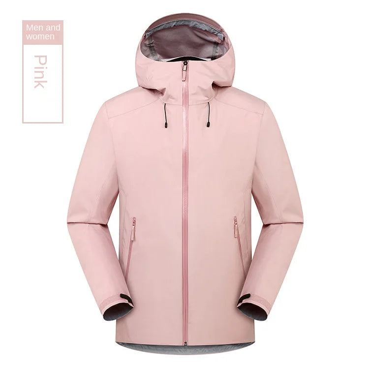 LT Single-Layer Waterproof Jacket for Men Women Long Sleeve Stand Collar Coat Zipper Warm Ski Mountaineering Suit for Spring