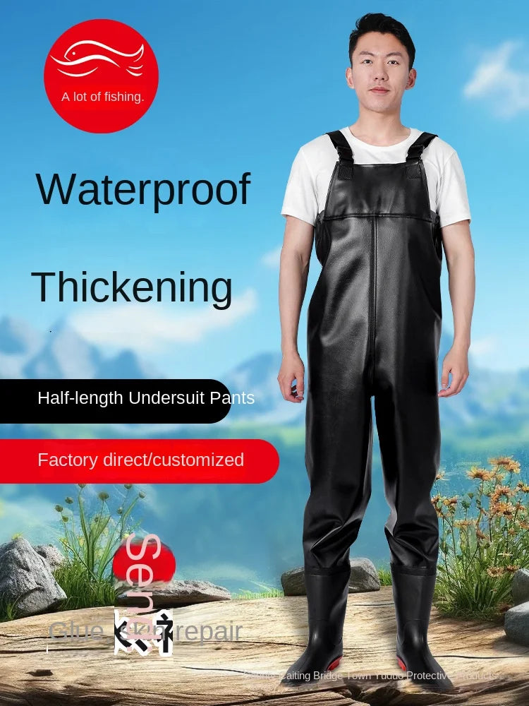 Thickened PVC Material Fishing Waders Pants Zipper Closure Outdoor Wading Unisex Half-length