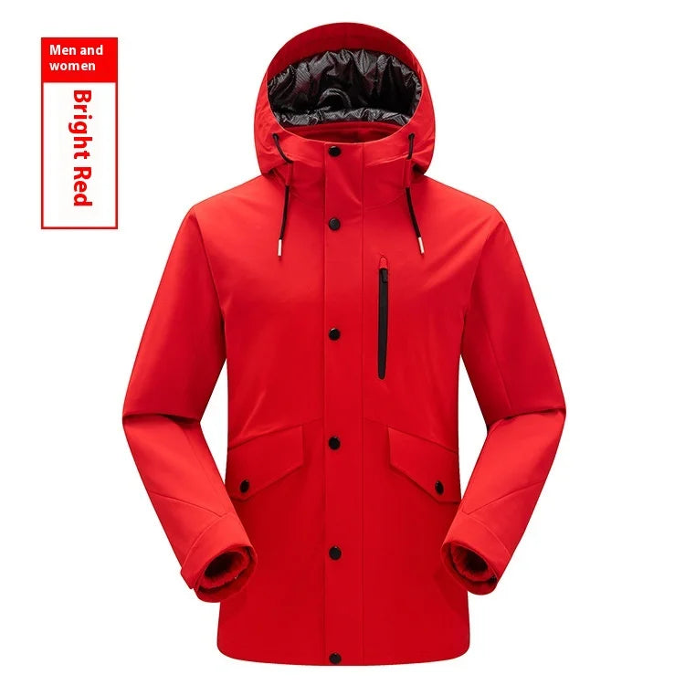 High-End Two-Piece Winter Outdoor Hiking Suit Men's and Women's Windproof Warm Woven Logo Three-in-One for Couples