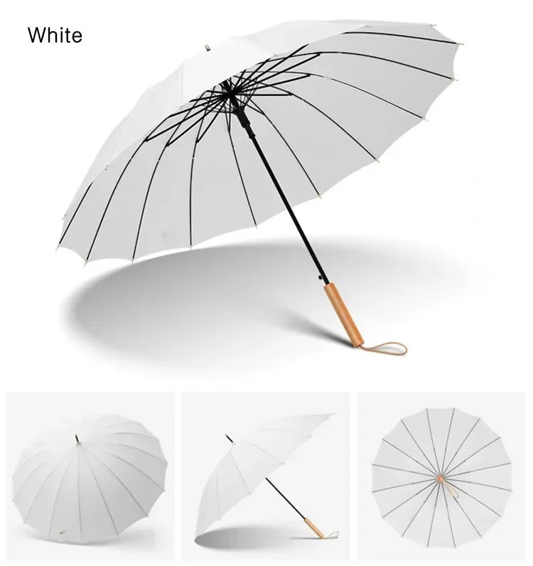 23-Inch 16K Japan Design Straight Umbrella With Wooden Handle Customizable Logo Print Promotional Fabric Rain Gear