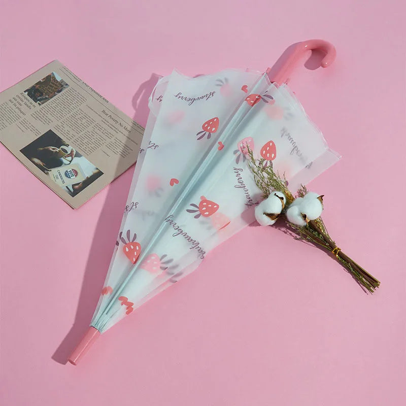 Small Customized Logo Automatic Folding Umbrella With Long Handle Transparent Straight Rod Fresh Color-for Cars