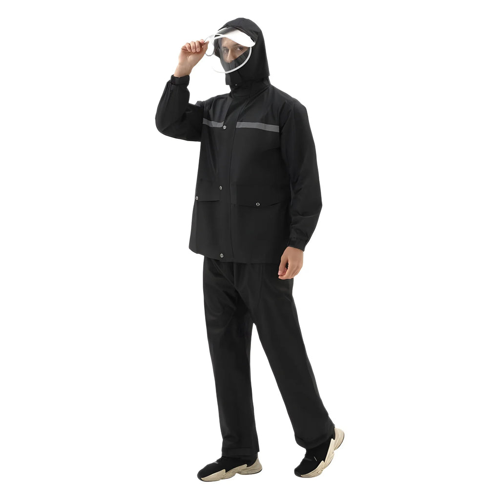 Custom Logo Oxford Cloth Waterproof Men's Raincoat & Rain Pants Set for Hiking Outdoor Activities