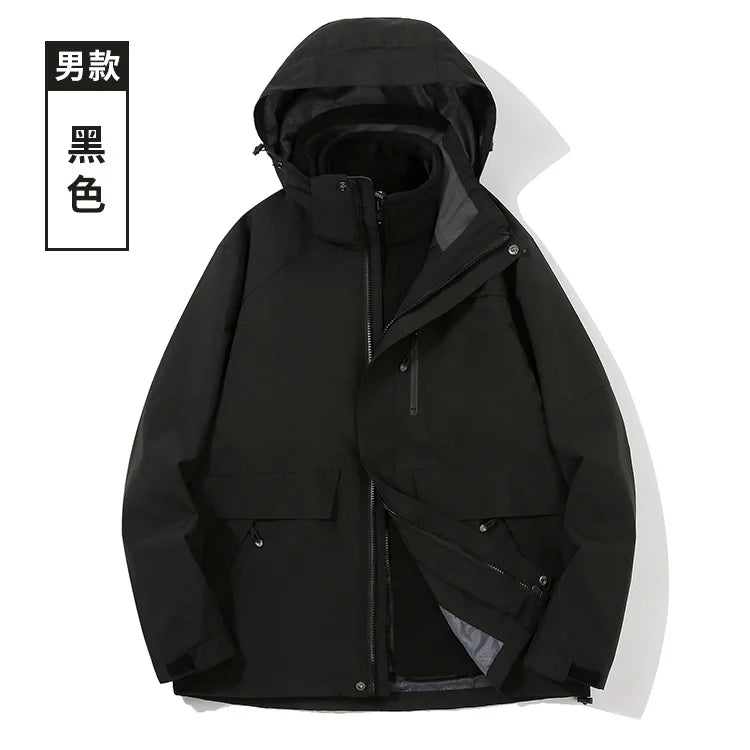 Two-Piece Charge Clothing for Outdoor Camping Mountaineering Travel-Stand Zipper LOGO Printing Three-in-One Overalls Wholesale