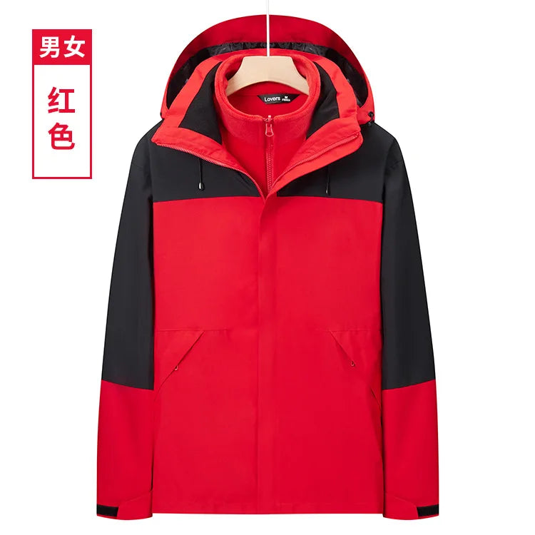 Men's Women's Winter Jacket Detachable Three-in-One Fleece Liner Rabbit Windproof Waterproof Zipper Knitted Customizable Logo