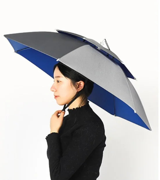 Custom Double Layer Rain Hat Umbrella Windproof & Waterproof Fabric Sun Umbrella With UV Coating for Fishing & Hiking Gift Logo