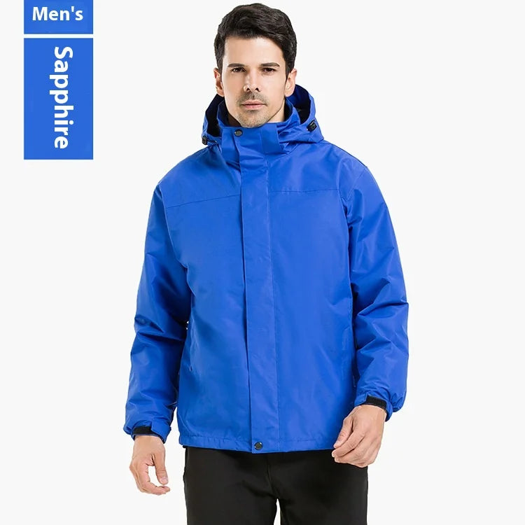 Men's Women's Solid Color Outdoor Jacket Detachable Two-Piece Three-in-One Ski Suit Stand Windproof Fleece-Lined Thickened