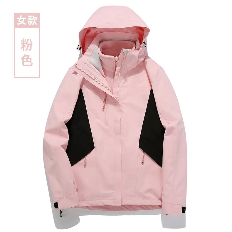 Explosions Hooded Color Matching Unisex Winter Long Sleeve Waterproof Windproof Woven Zipper Soft Shell Bomber Jacket