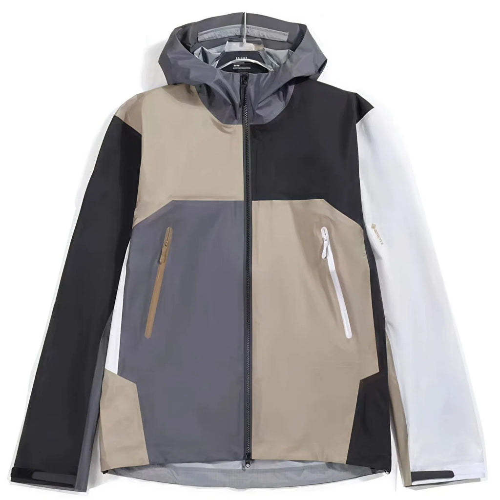 High Quality Outdoor Hard Shell Expedition Hiking Jacket Windproof Hoodie Stand Collar Zipper Water Resistant Print for Autumn