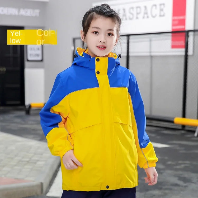 Two-Piece Three-In-One School Uniform Coat for Kids Outdoor Assault Clothing Stand Fleece-Lined Garden Suit Customizable Logo