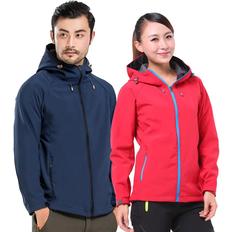 Outdoor Soft Shell Jacket for Men Women Stand Windproof Fleece-Lined Thickened for Spring Winter Mountaineering Plus Size