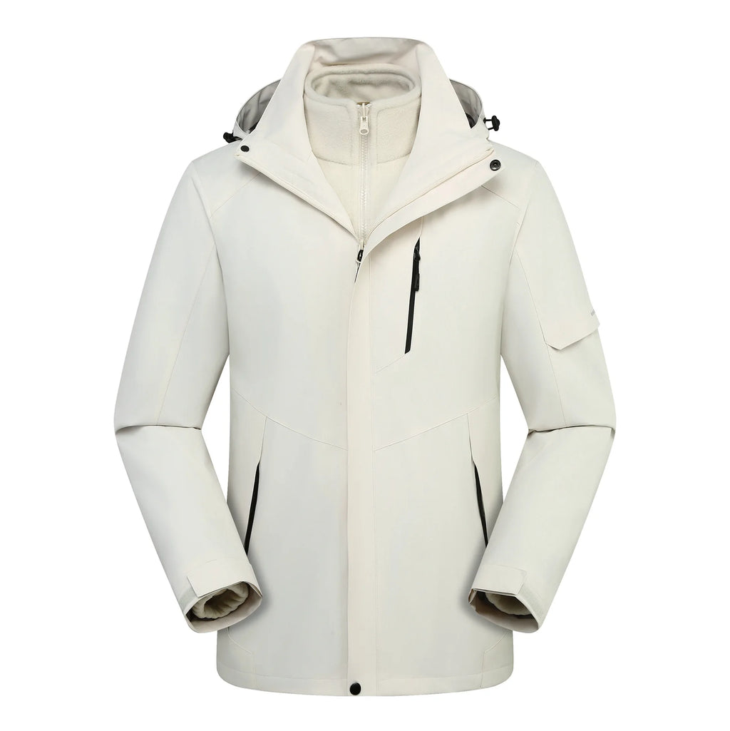 Outdoor Unisex Three-in-One Two-Piece Couple's Winter Solid Mountaineering Suit Jacket  Removable Waterproof Windproof Zipper