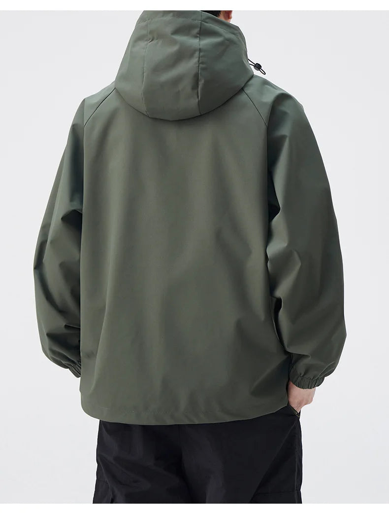 Men's Lightweight Stand Rain Jacket for Autumn Spring Windproof 3D Embroidery Logo Zipper Prints Outdoor Sports Cycling Running