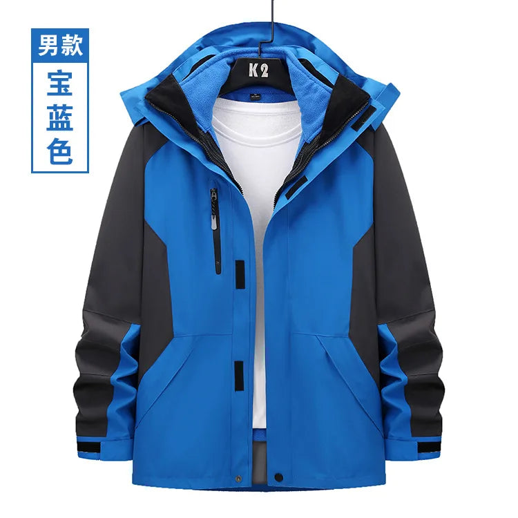 Unisex Three-in-One Ski Suit Two-Piece Set Winter Solid Zipper Warm Waterproof for Breathable Outdoor Work Clothes Stand