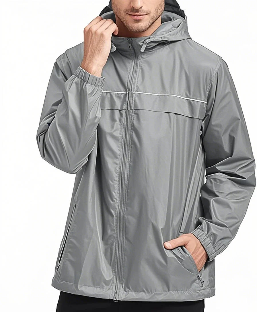 Men's Outdoor Rain Jacket Waterproof Windbreaker with Stand Collar and Zipper Closure Daily Casual Pullover with Double Layer