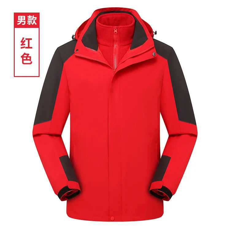 Two-Piece Charge Coat for Men Women Three-In-One Detachable Fleece Liner Windproof Waterproof Winter Coat Long Zipper