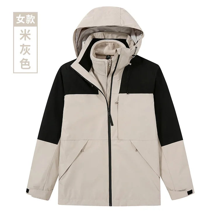 Women's Men's Three-in-One Winter Work Clothes Warm Waterproof Breathable Outdoor Two-Piece with Zipper Closure Logo Embroidery