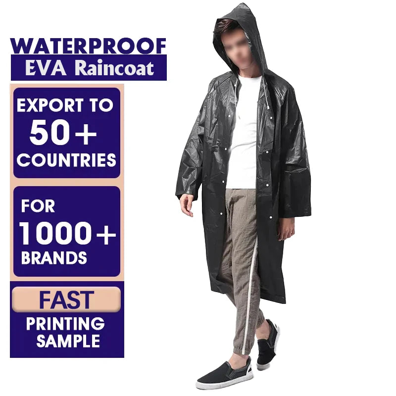 Custom Logo Print Waterproof Poncho Cape Rain Coat Jacket Peva Eva Reusable Raincoat Eva Long Raincoat Rain Jacket Poncho